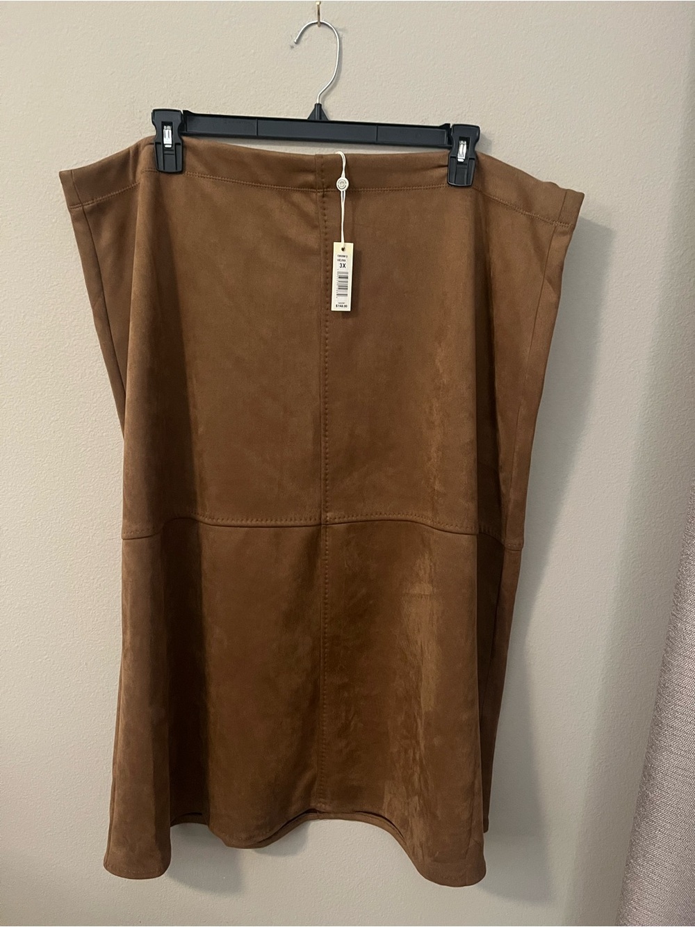 MAX STUDIO Faux Suede Midi A-Line Skirt in Camel Brown • Size 3X • NWT - Picture 3 of 8